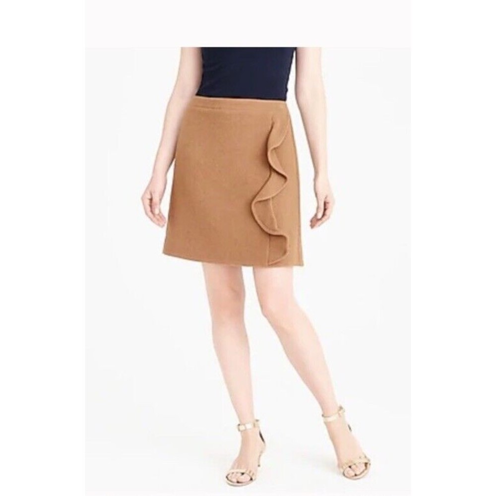 NWT J. Crew Mercantile Sz 8 Skirt Women Tan Brown Wool Blend A-line Ruffle SOFT